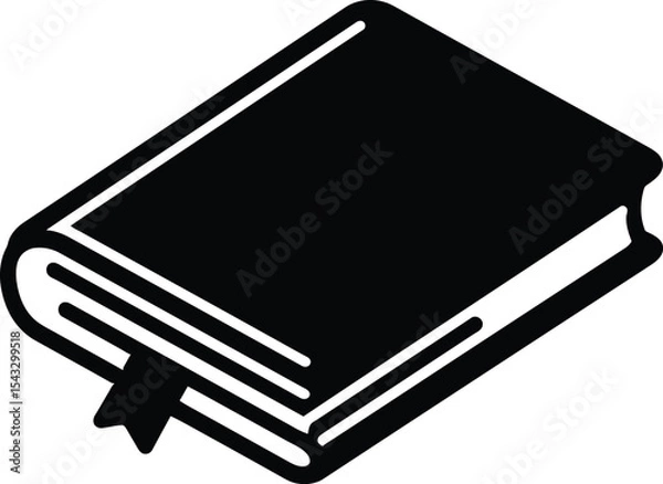 Fototapeta Black and White of a Closed Hardback Book with Ribbon Bookmark Isolated