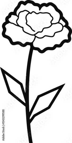 Fototapeta Black and White Outline of a Rose on Stem with Geometric Leaves