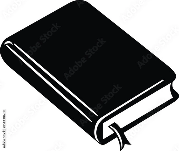 Fototapeta Minimalist Black Book Illustration with Ribbon Bookmark Education, Reading, and Knowledge Symbol