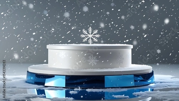 Obraz Winter holiday product showcase with snowy atmosphere and elegant product presentation