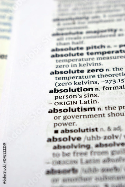 Fototapeta Close Up Of English Dictionary Page With Word - Absolution