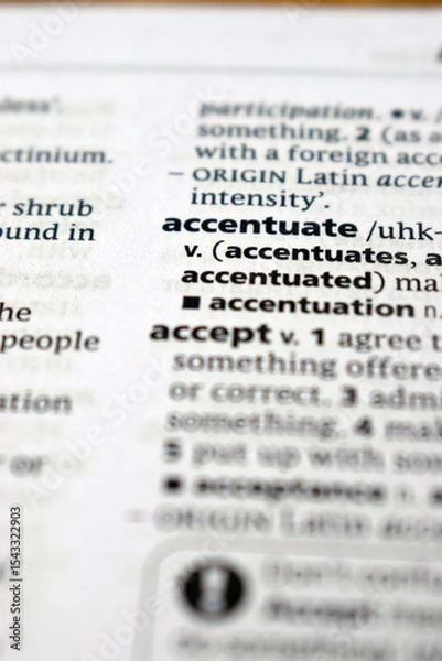 Fototapeta Close Up Of English Dictionary Page With Word - Accentuate