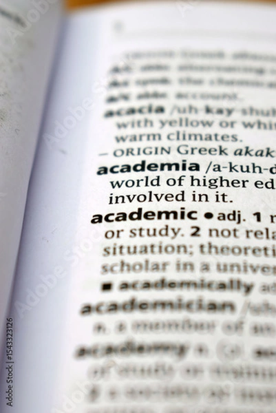 Fototapeta Close Up Of English Dictionary Page With Word - Academic