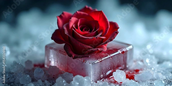 Obraz red rose flower on an ice cube love wide with blood wide