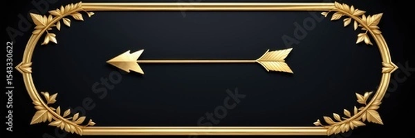 Fototapeta Elegant golden arrow with decorative frame on black background