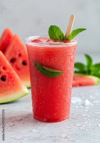 Obraz Refreshing Watermelon Smoothie in Plastic Cup