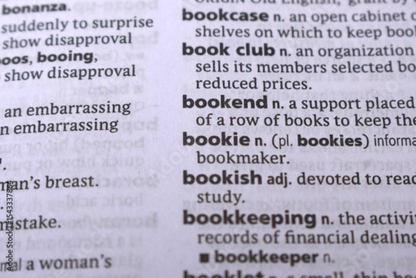Fototapeta Close Up Of English Dictionary Page With Word - Bookend