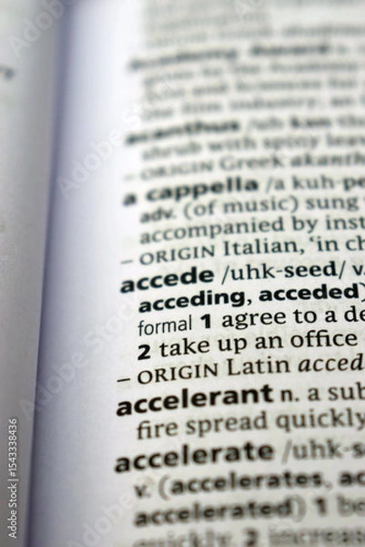 Fototapeta Close Up Of English Dictionary Page With Word - Accede