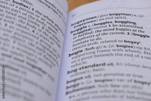 Fototapeta Close Up Of English Dictionary Page With Word - Bogie