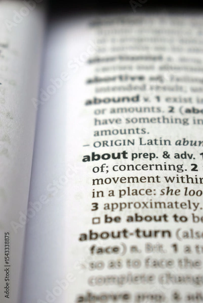 Fototapeta Close Up Of English Dictionary Page With Word - About