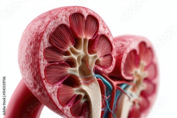 Fototapeta Crosssection anatomical kidney model showing internal structures and textures