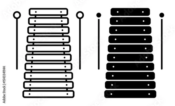 Obraz Linear icon. Xylophone musical instrument of percussion idiophones. Xylophone made of plates of varying lengths and percussion sticks. Simple black and white vector isolated on white background