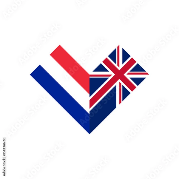 Fototapeta friendship concept. heart shape icon of france and british flags. vector illustration isolated on white background