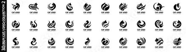 Obraz Set of abstract black cat logos in minimalist vector style. Perfect for pet brands, identity, emblem design, or animal-themed businesses.