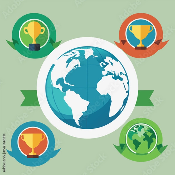 Obraz Vector illustration of a globe showing earth with green and blue colors representing global environment and nature concepts