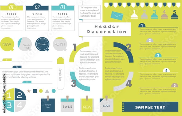 Fototapeta さわやかな色合いの見出しとあしらいフレームセット