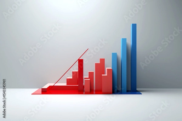 Fototapeta Data analytics represented by a clear business chart and graph in bold red and blue on a crisp white background, ideal for an infographic