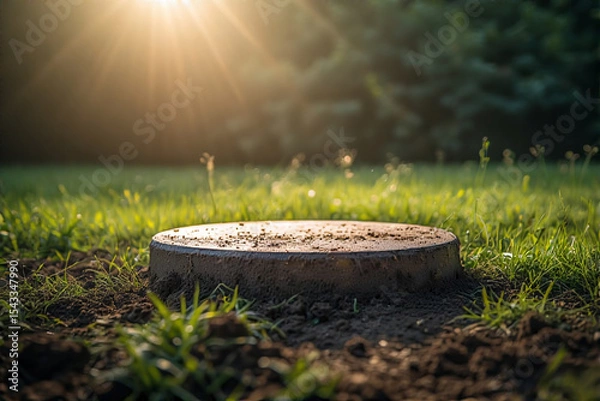 Obraz podium in green grass and soil garden