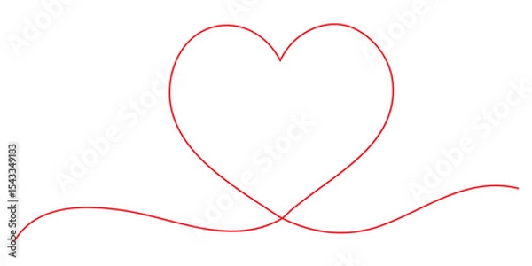Fototapeta Red heart. continuous one line drawing. Double heart wavy line. Love relationship concept. Vector hand drawn illustration 