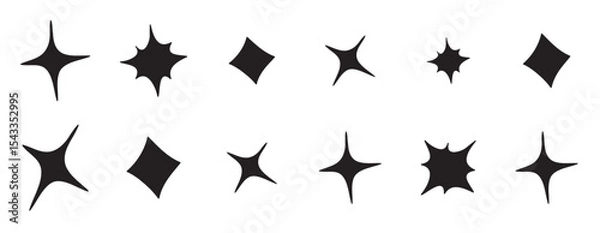 Obraz doodle set of vector stars sparkle icon, doodle set of vector stars sparkle icon, clean surface icon. Glowing light effect stars and shining burst. isolated on white background. vector illustration