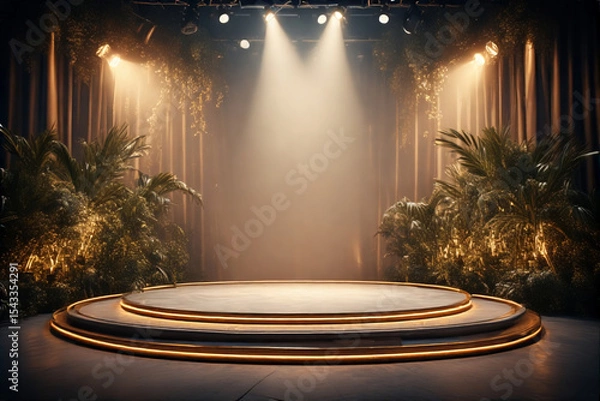 Obraz empty stage with spotlight and plant