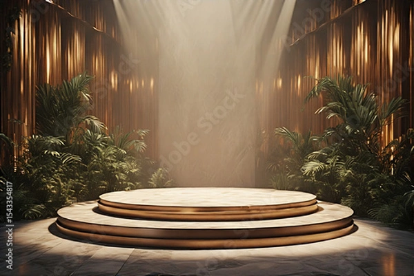 Obraz spotlight on stage podium with plant