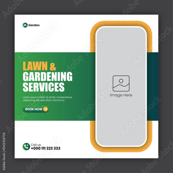 Obraz Lawn & gardening social media post design template or web banner design template