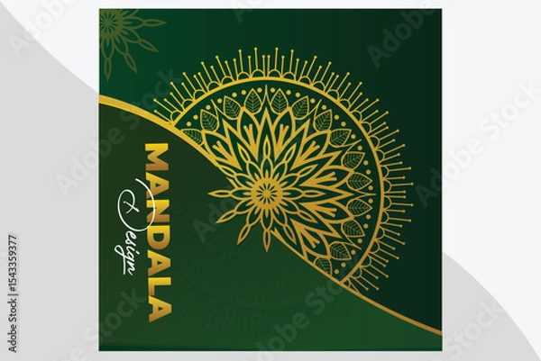 Fototapeta Golden gradient round mandala isolated on green background. Vector illustration