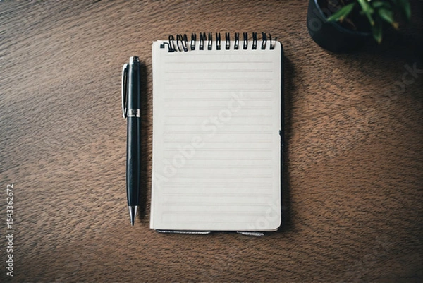 Obraz blank notebook and pen on wooden table 
