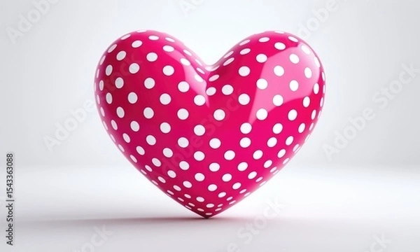 Fototapeta Polka dot heart: vibrant pink love symbol with white dots on a clean background
