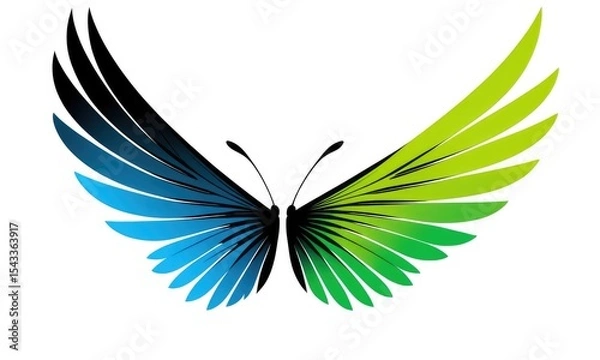 Fototapeta Vibrant abstract butterfly design with blue and green gradient wings on white background