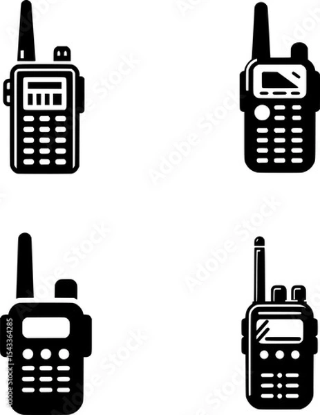 Fototapeta set of minimalist black and white walkie-talkie radio icon for war communication and field ops.