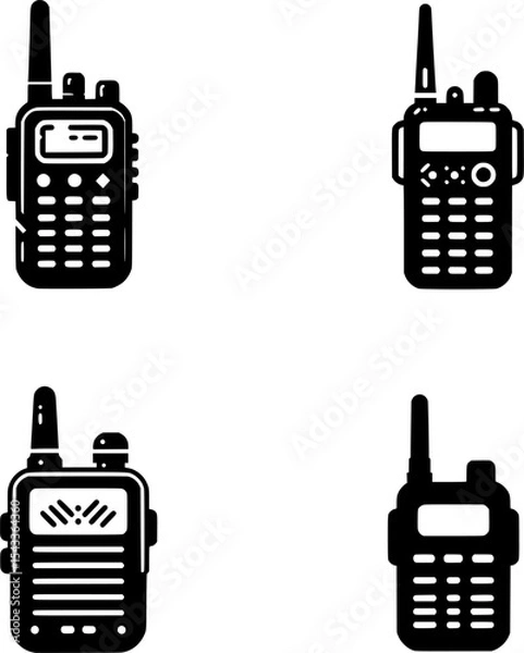 Obraz set of minimalist black and white walkie-talkie radio icon for war communication and field ops.