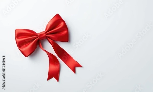 Fototapeta Elegant red satin bow on minimalistic white background perfect for celebrations