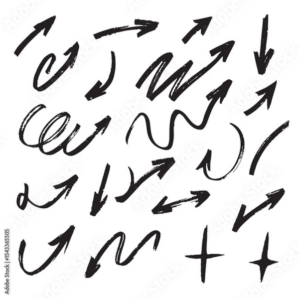 Fototapeta Black arrow designs, hand drawn style, artistic elements, creative graphics