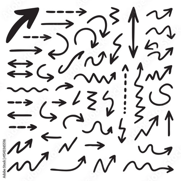 Fototapeta Hand drawn arrows in various styles and directions create dynamic visual effect