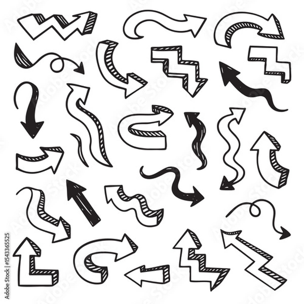 Fototapeta Doodle arrows in various styles and directions create playful and dynamic visual