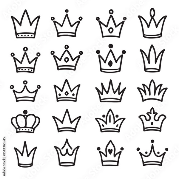 Fototapeta Crown icons in various styles and designs, showcasing creativity and elegance