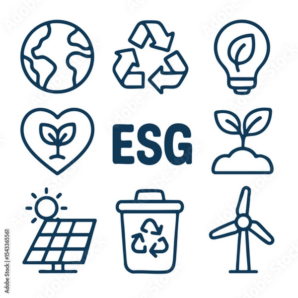 Fototapeta Sustainable icons representing environmental, social, and governance concepts, showcasing eco