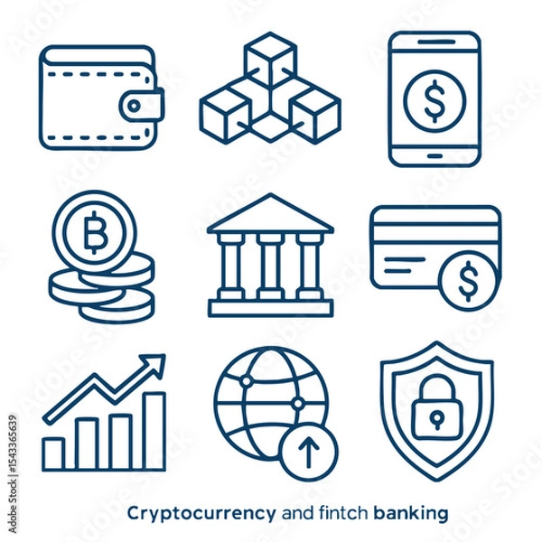Fototapeta Cryptocurrency wallet, banking, and financial technology icons represent modern finance