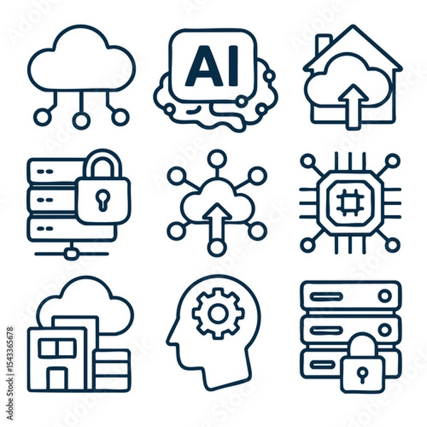 Obraz Cloud computing icons, artificial intelligence, data security, network connection, technology