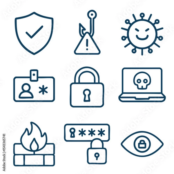 Fototapeta Secure icons representing cybersecurity concepts, including protection, phishing, malware
