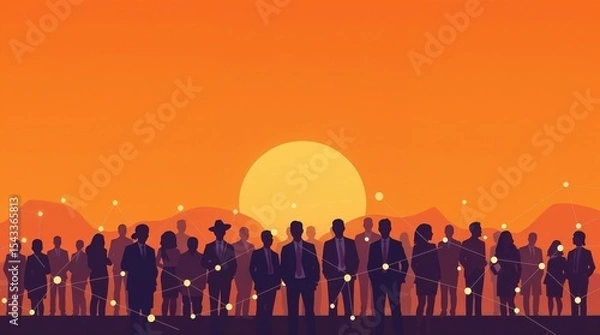 Fototapeta silhouettes of diverse team professionals business individuals connected by lines dots symbolizing network connections