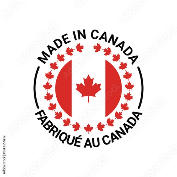 Fototapeta made in canada logo label design with circle maple element	