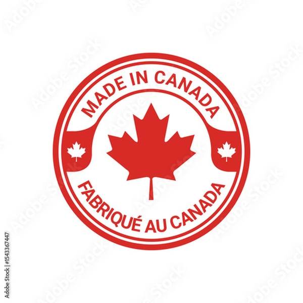 Fototapeta made in canada logo label design with circle maple element	