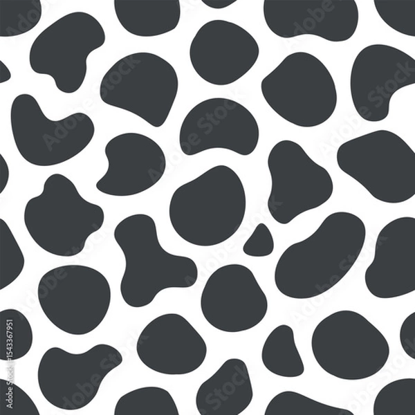 Fototapeta Black abstract seamless pattern. Monochrome background with irregular black organic shapes on white. Trendy minimalist design for wrapping, fabric or interior. Vector 10 EPS.