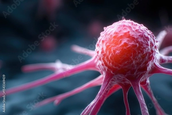 Fototapeta Pink sphere with tendrils surrounded by a dark blurred background