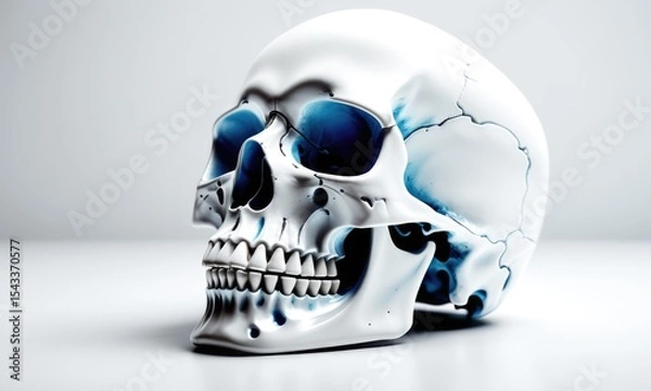 Fototapeta Realistic skull with blue accents on white background