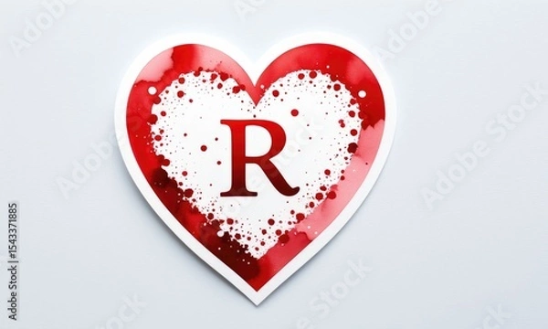 Fototapeta Heart shape with decorative letter r on white background