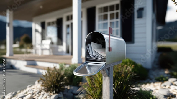 Fototapeta White mailbox filled with envelopes and letters, representing physical postal communication and mail handling